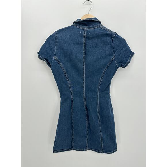 Zara Womens Denim Button Front Dress Size S Mini Short Sleeve Preppy Fall - Picture 2 of 8